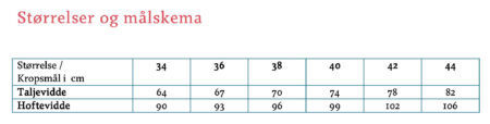 Størrelsesskema for mariaDenmark Yasmin Nederdel